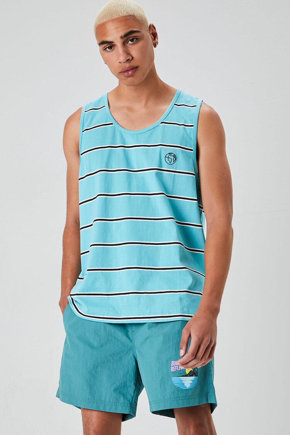 TEAL/MULTI Embroidered Earth Striped Tank Top, image 1