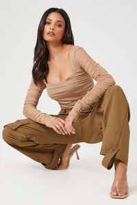 TAUPE Ruched Mesh Bodysuit, image 1