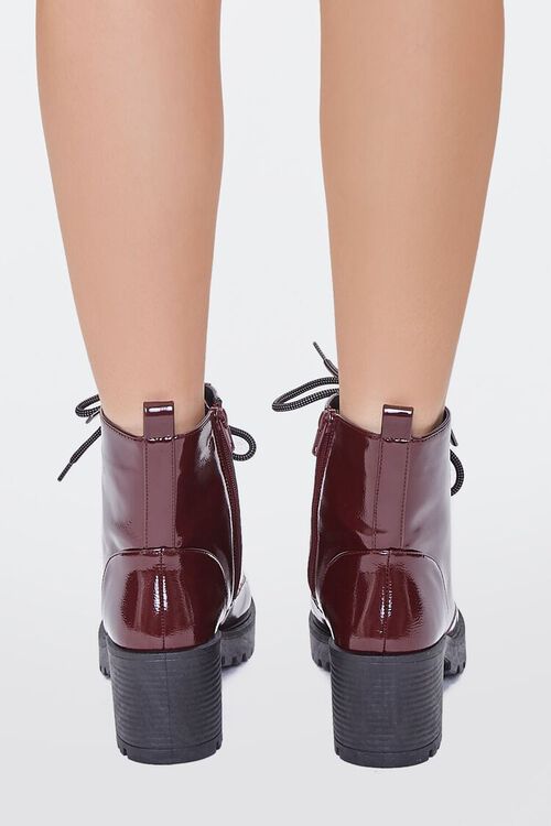 BURGUNDY Faux Patent Leather Lug-Sole Booties, image 3