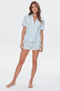 MINT/WHITE Striped Shirt & Shorts Pajama Set, image 5
