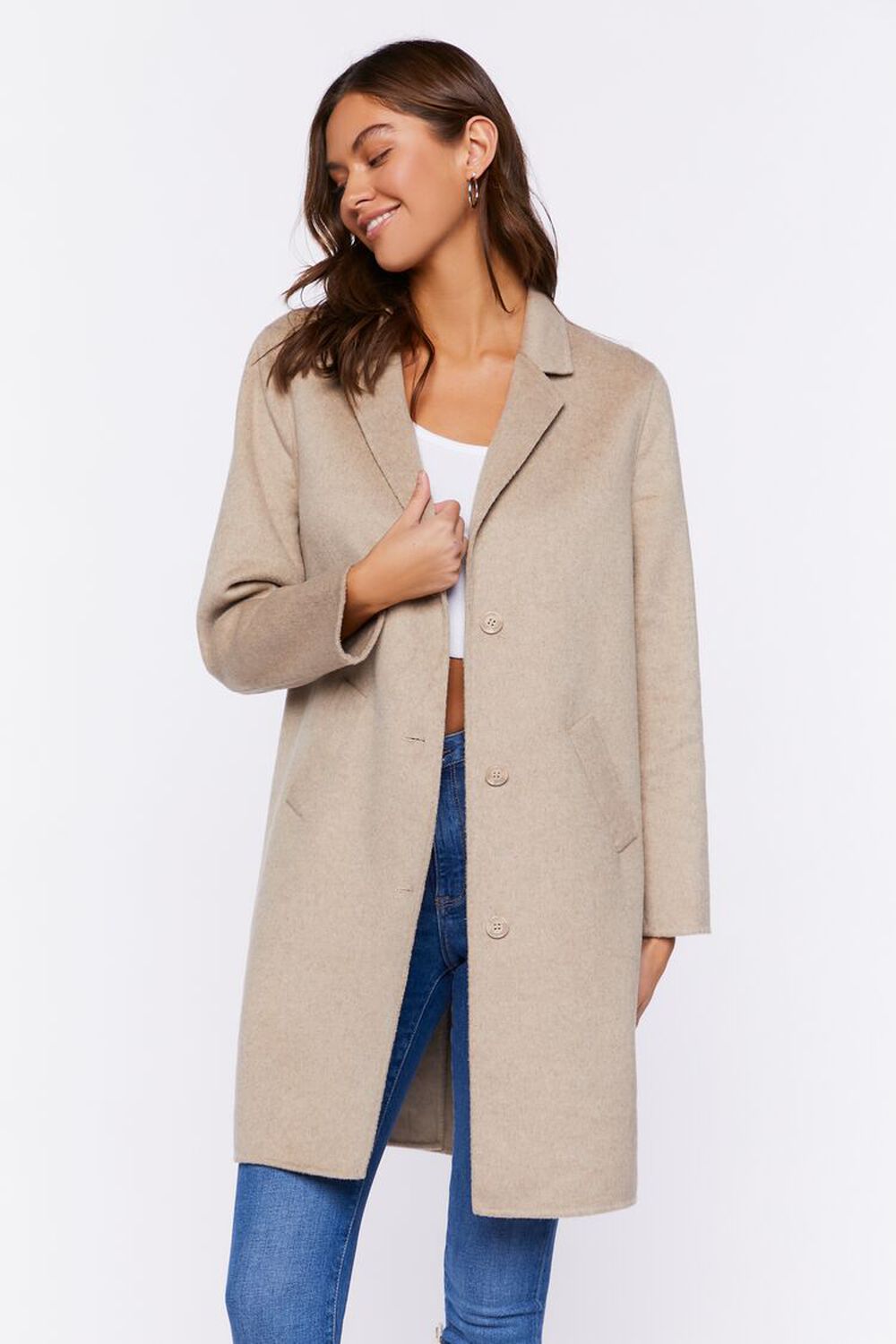OATMEAL Brushed Longline Button-Front Coat, image 1