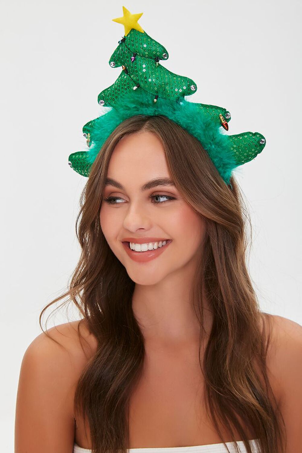 GREEN/MULTI Sequin Christmas Tree Headband, image 1