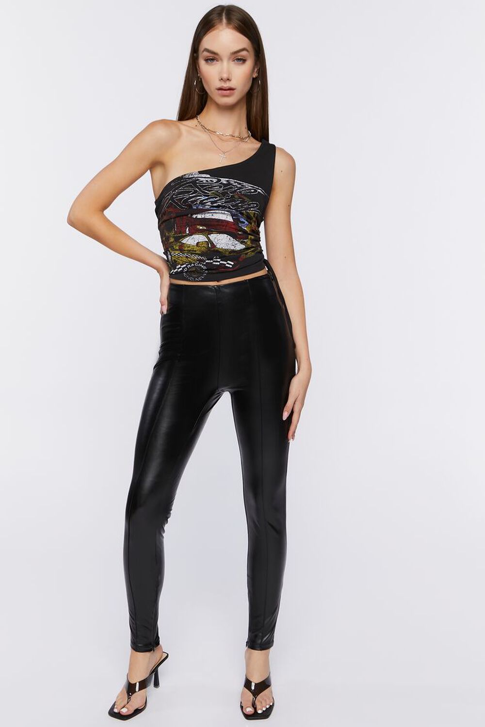 BLACK Faux Leather Skinny Ankle Pants, image 1