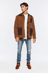 BROWN Faux Shearling Snap-Button Jacket, image 4