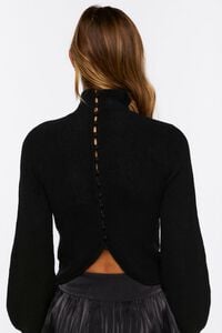BLACK Button-Loop Mock Neck Sweater, image 3
