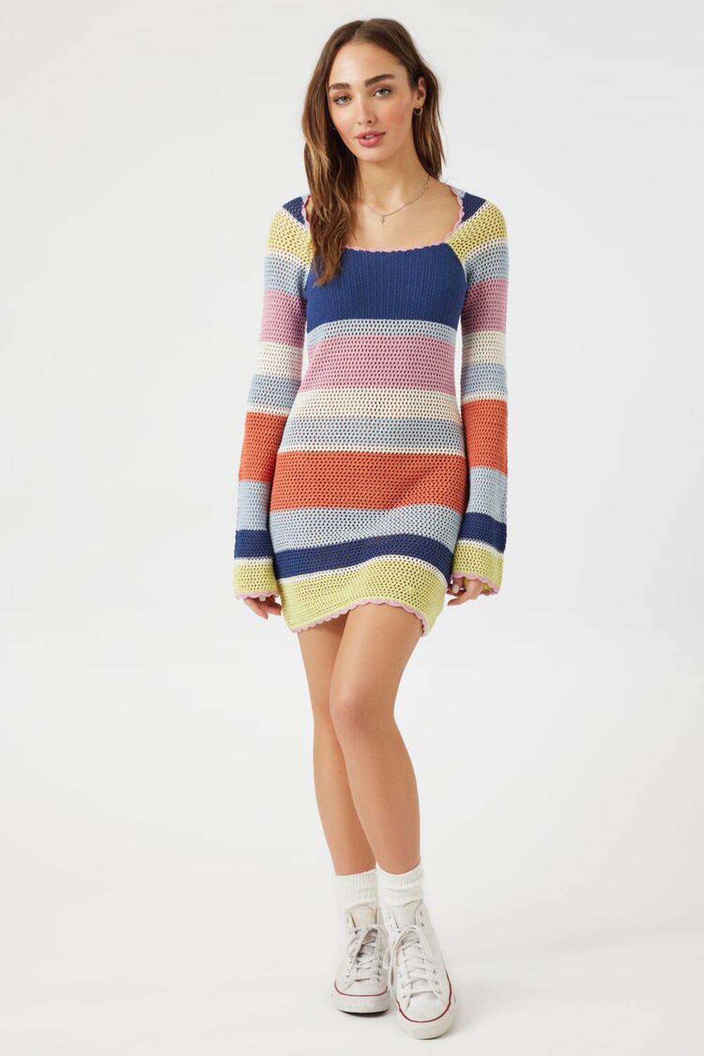 Crochet Striped Mini Dress