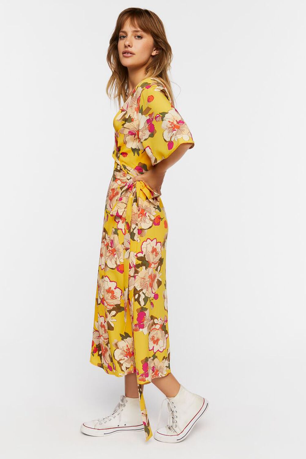 YELLOW/MULTI Floral Midi Wrap Dress, image 2