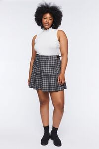 BLACK/MULTI Plus Size Pleated Plaid Mini Skirt, image 5