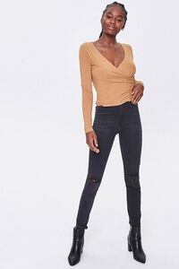 CAMEL Ribbed Surplice Long-Sleeve Top, image 4