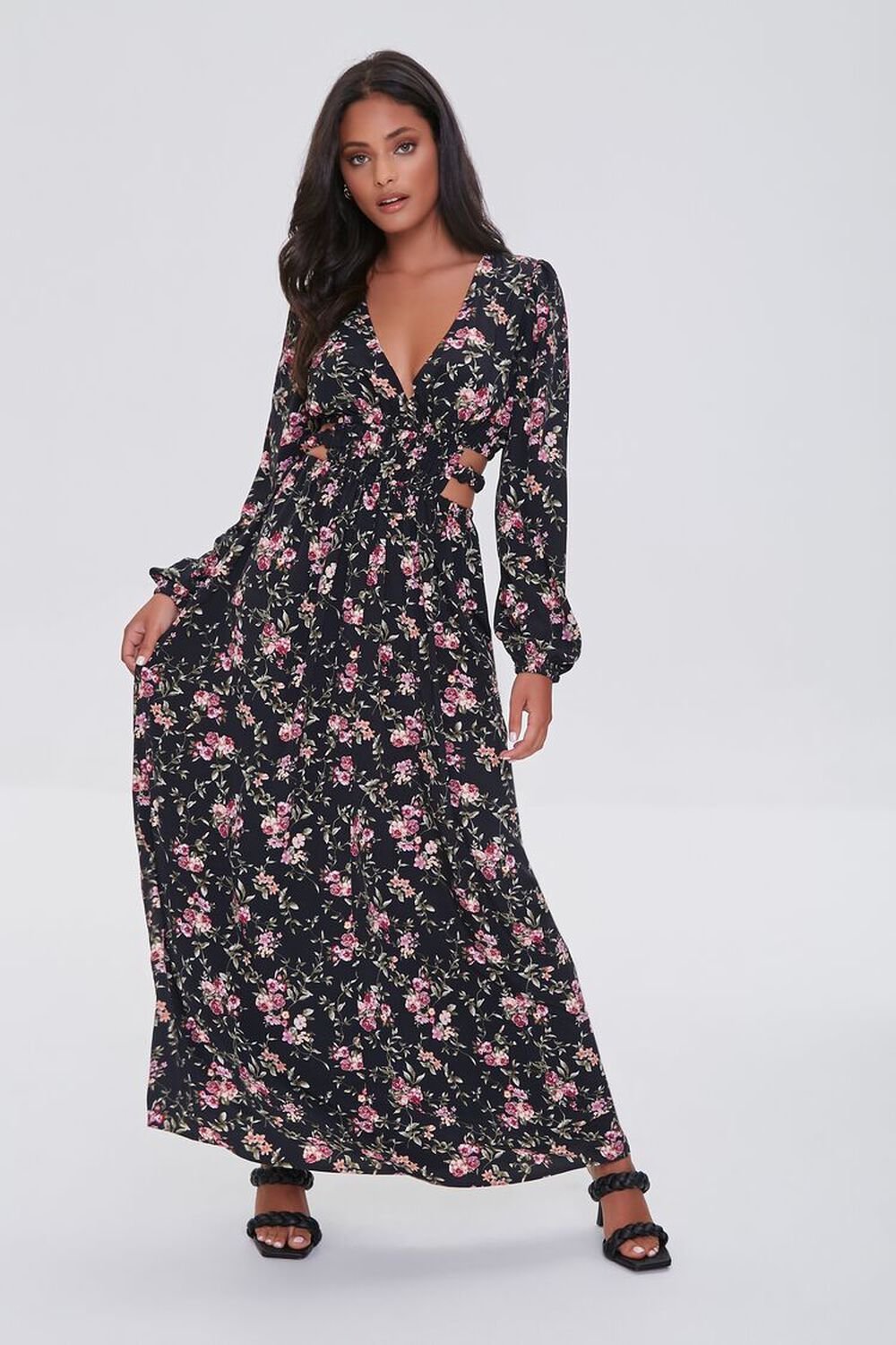 BLACK/MULTI Floral Print Cutout Maxi Dress, image 1