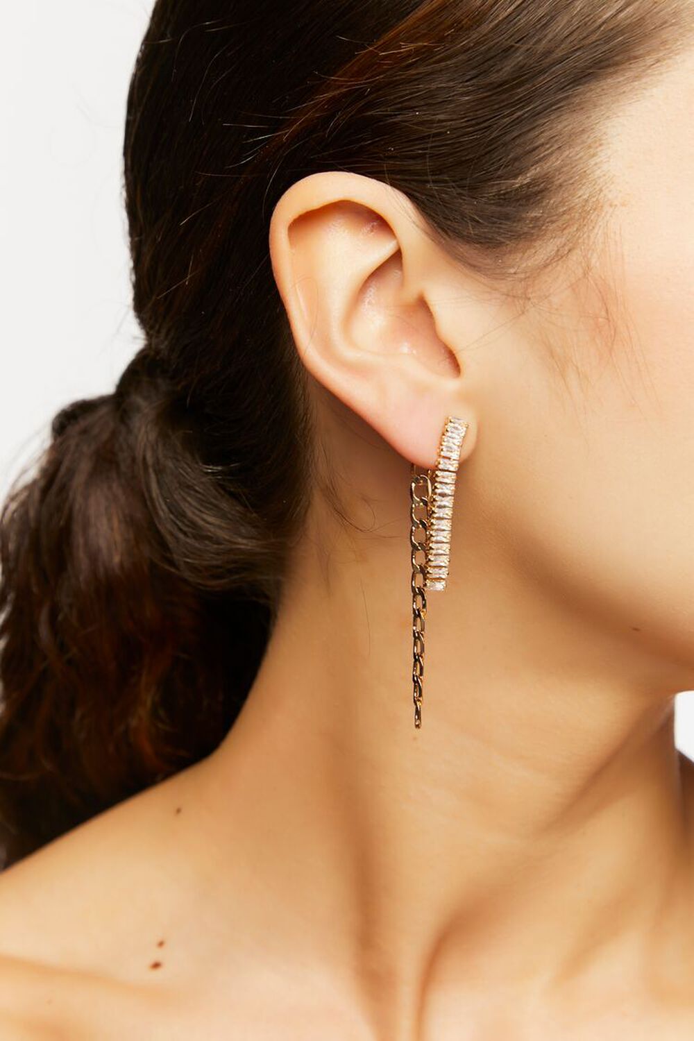 GOLD CZ Chain Drop Earrings, image 1