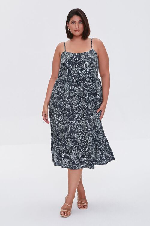 OLIVE/MULTI Plus Size Ornate Print Cami Dress, image 4
