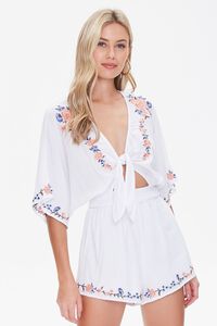 WHITE/MULTI Floral Embroidered Tie-Front Romper, image 6