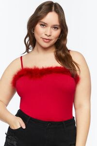 RED Plus Size Faux Feather-Trim Cami, image 1