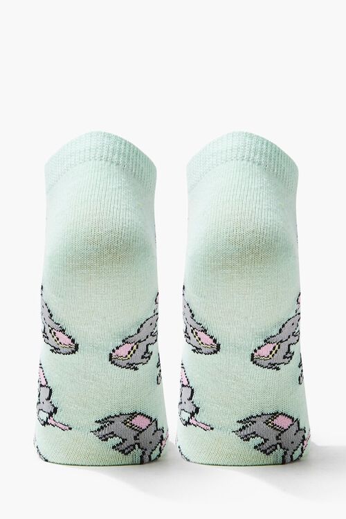 MINT/MULTI Elephant Print Ankle Socks, image 2