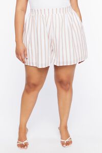 WHITE/SAFARI Plus Size Striped Shorts, image 2