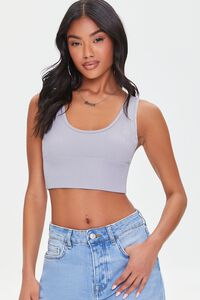 SILVER Ribbed Knit Crop Top, image 1