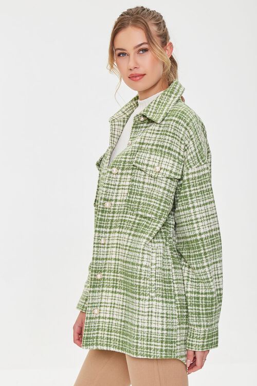 GREEN/CREAM Faux Pearl Buttoned Tweed Shacket, image 2