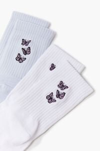WHITE/BLUE Embroidered Butterfly Crew Sock Set, image 3