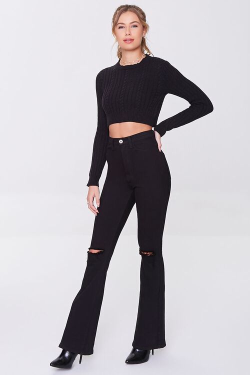 BLACK Cropped Cable Knit Sweater, image 4