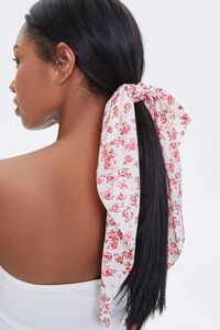 RED/MULTI Rose Print Bow Scrunchie, image 1