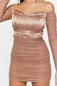 CAPPUCCINO Ruched Mesh Off-the-Shoulder Mini Dress, image 5