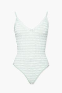 SAGE/WHITE Striped Lace-Trim Bodysuit, image 1