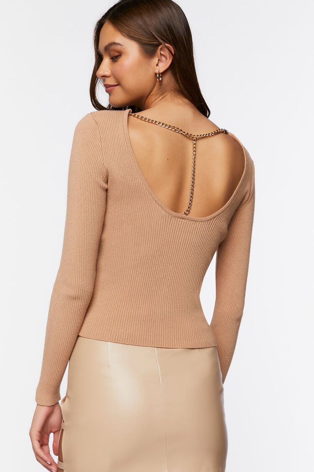 BEIGE Chain Back Sweater-Knit Top, image 3