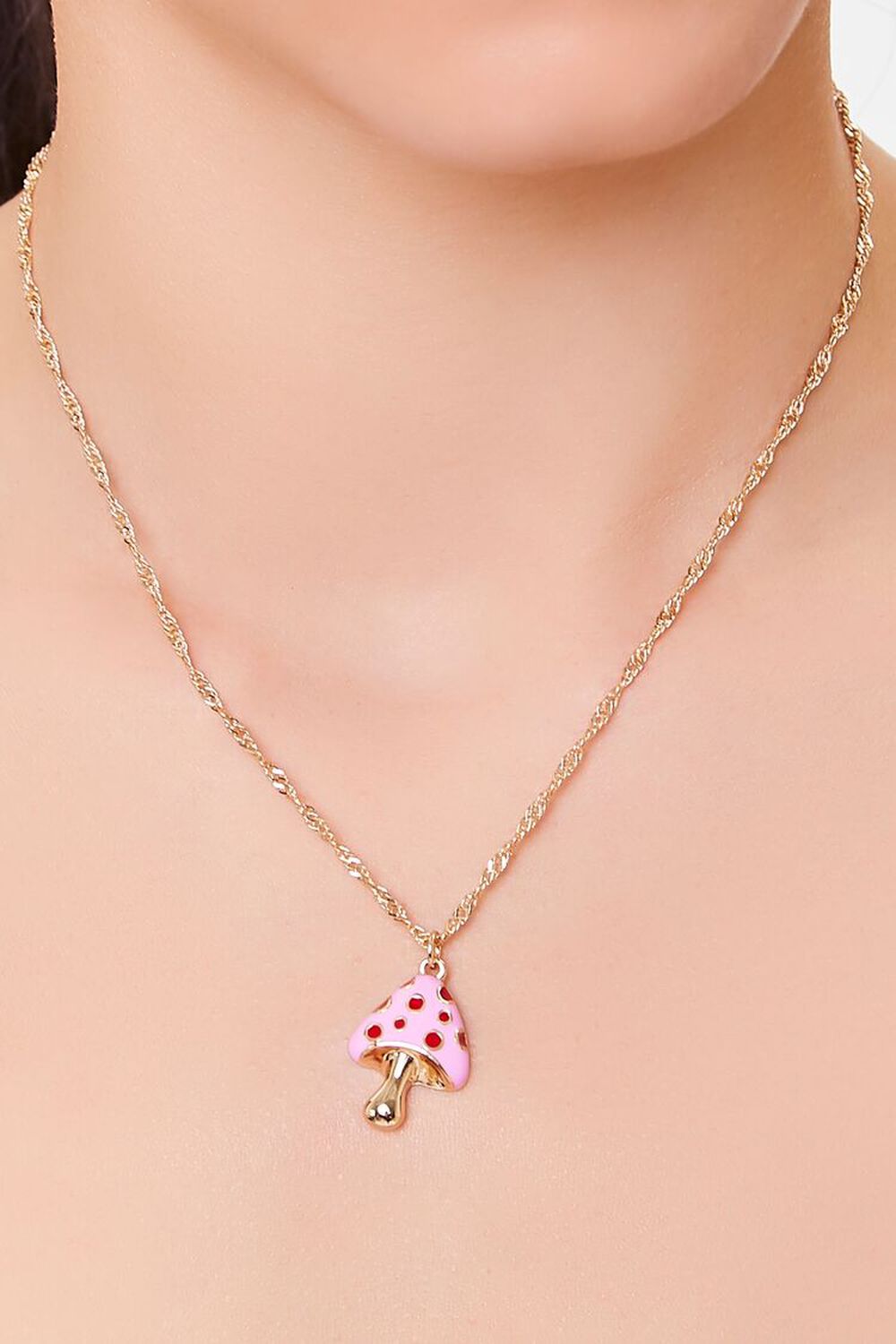 GOLD/PINK Mushroom Charm Necklace, image 1