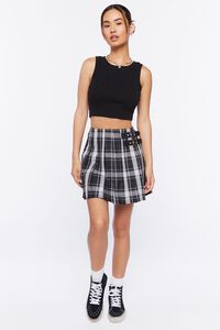 BLACK/MULTI Dual-Buckle Pleated Plaid Skirt, image 5