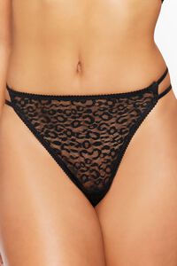 BLACK Mesh Leopard Print Thong Panties, image 2