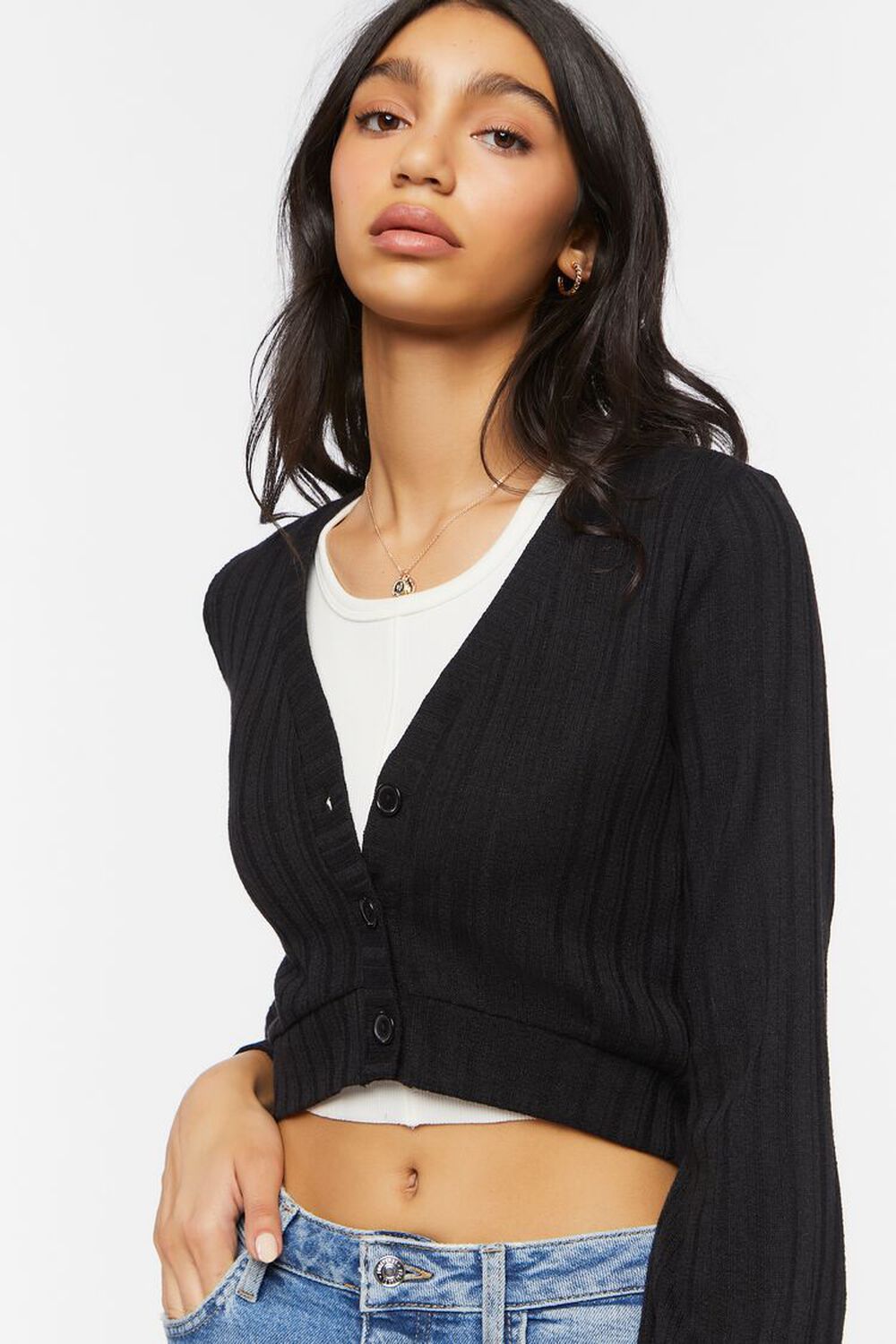 BLACK Cropped Cardigan Sweater, image 1
