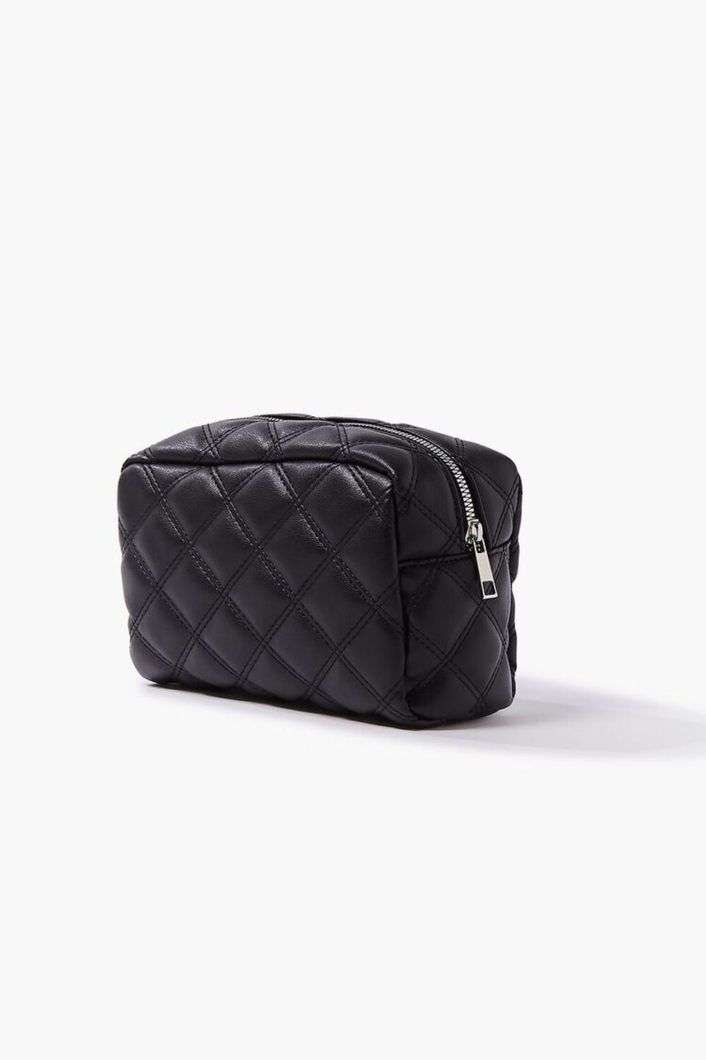 BLACK Quilted Faux Leather Makeup Bag, image 1