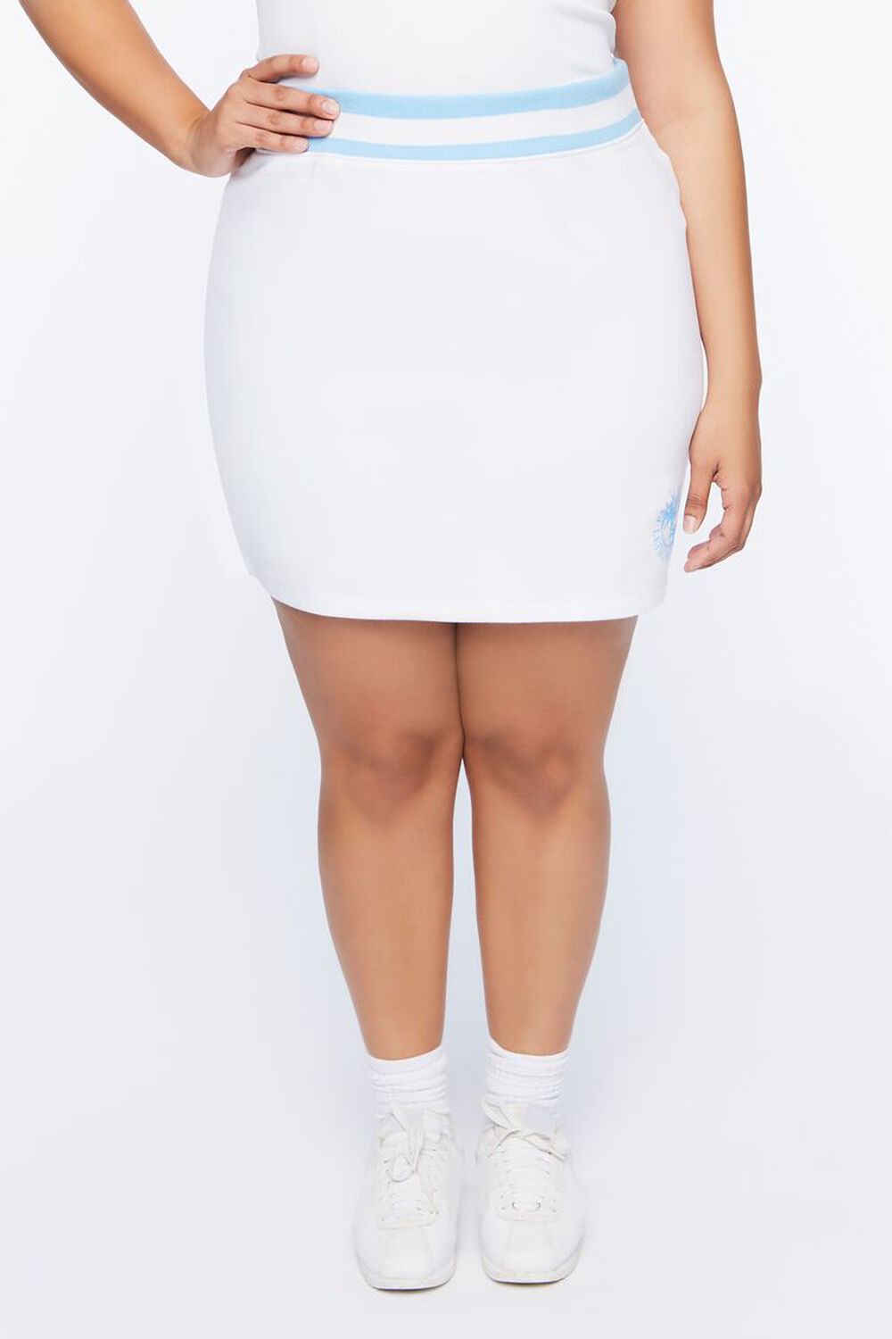 WHITE/BLUE Plus Size Palm Beach Graphic Skirt, image 2
