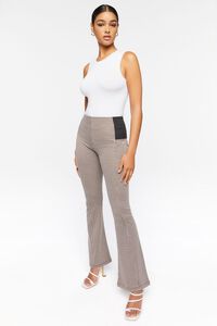BROWN/CREAM Houndstooth Flare-Leg Pants, image 1
