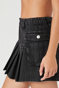BLACK Pleated Drop-Waist Denim Mini Skirt, image 6
