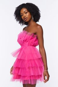 HOT PINK Tulle Tiered Mini Dress, image 2