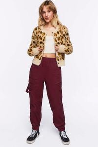 BROWN/MULTI Fuzzy Knit Leopard Cardigan Sweater, image 4