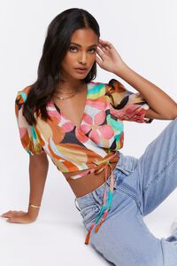PINK/MULTI Floral Print Cropped Wrap Top, image 1