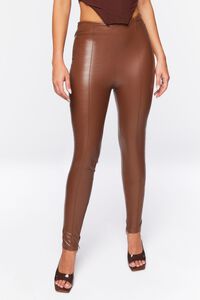 BROWN Faux Leather Skinny Ankle Pants, image 2