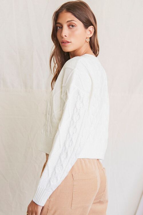 WHITE Cable Knit Cardigan Sweater, image 2