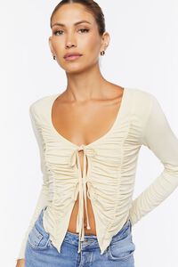 NATURAL Ruched Tie-Front Top, image 6