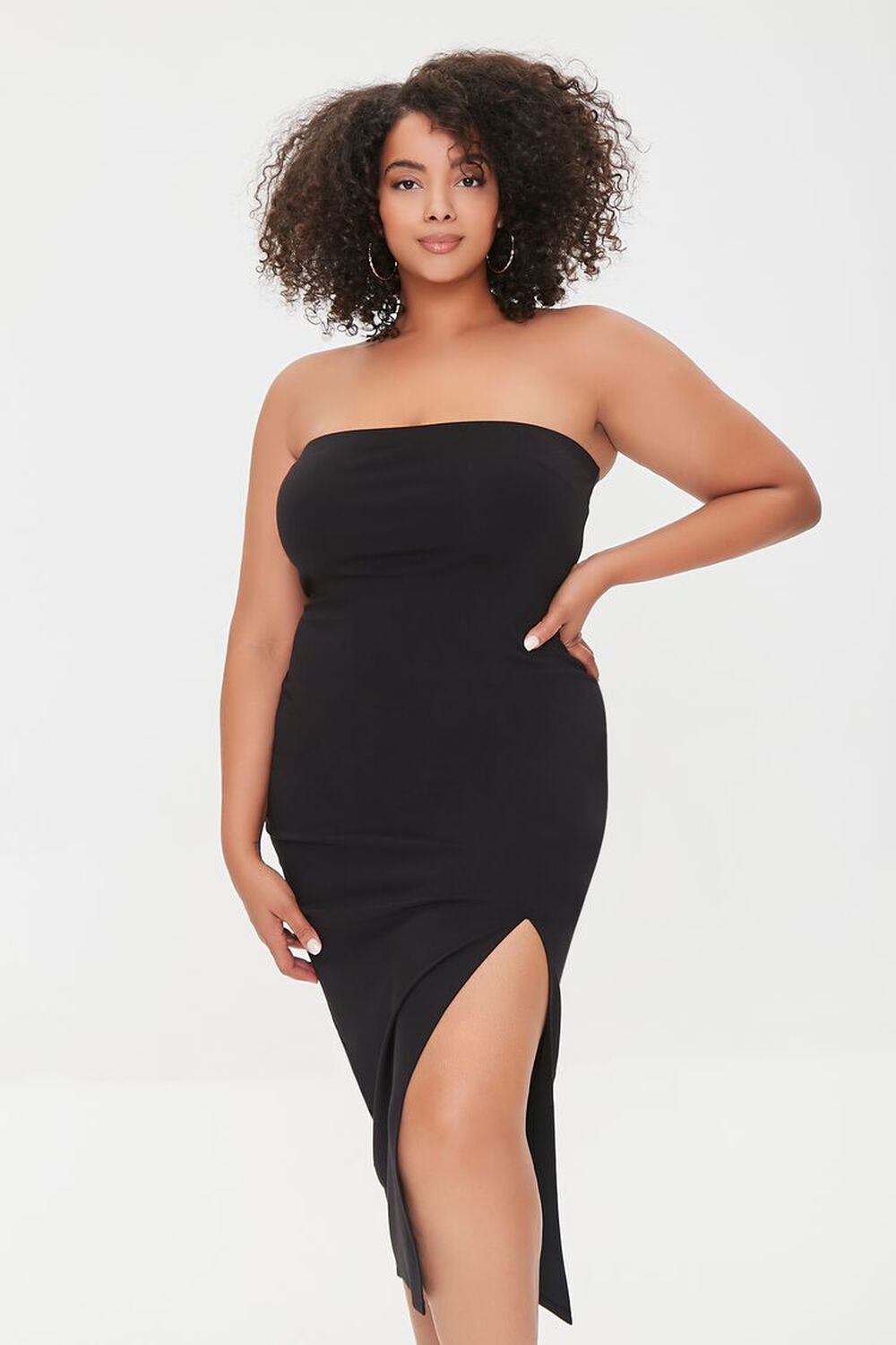 BLACK Plus Size Tube Slit Dress, image 1