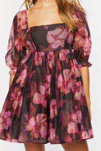 BLACK/PINK Floral Babydoll Mini Dress, image 6