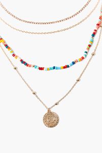 GOLD/MULTI Coin Pendant Beaded Layered Necklace, image 1