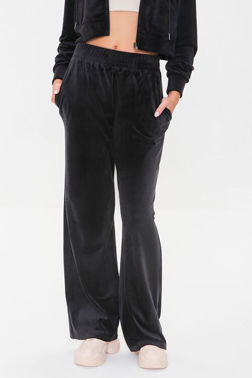 BLACK Velour Wide-Leg Sweatpants, image 2