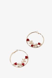 GOLD/RED Rose Hoop Earrings, image 2