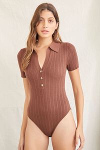BROWN Collared Sweater-Knit Bodysuit, image 5