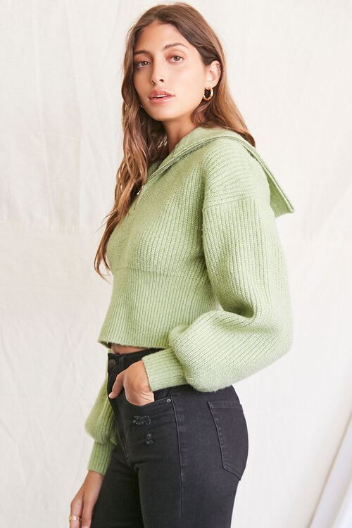GREEN Ribbed Knit Half-Zip Sweater, image 2
