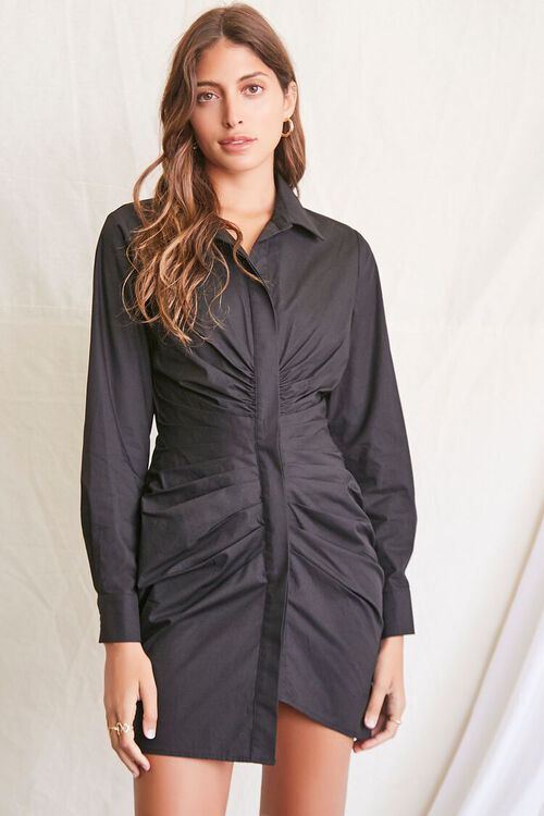BLACK Ruched Shirt Mini Dress, image 1